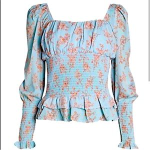 Cistar Blue Floral Smocked Blouse (Large)
